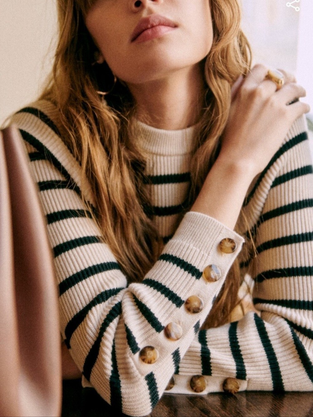 Sezane Sami Merino Wool & Cottton Sweater in Natural/Navy Stripe XS
